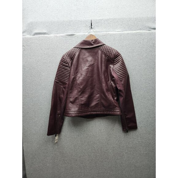 NY & C Womens Faux Leather Moto Jacket Small Size Plum - Picture 8 of 8